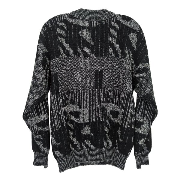 Vintage Zeppelin Sweater L Black Gray Abstract Geometric Knit Pullover 80s 90s - Picture 2 of 15